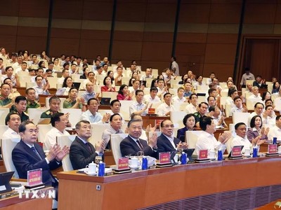 Tổng Bí thư, Chủ tịch nước Tô Lâm và các đại biểu tham dự hội nghị tại phòng họp Diên Hồng, Nhà Quốc hội, Hà Nội. (Ảnh: Thống Nhất/TTXVN)