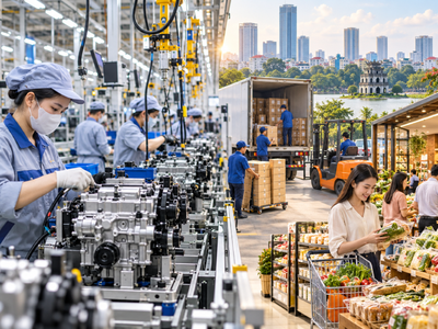 Hoạt động sản xuất công nghiệp và thương mại nội địa tiếp tục tạo động lực quan trọng cho tăng trưởng kinh tế Hà Nội năm 2026. Ảnh: minh họa.
