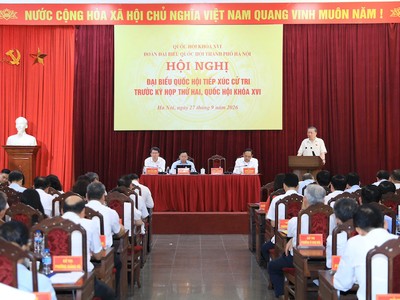 Tổng Bí thư, Chủ tịch nước Tô Lâm phát biểu tại cuộc tiếp xúc cử tri - Ảnh: Quang Thái.