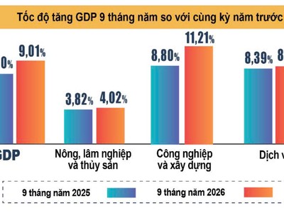 Tốc độ tăng GDP 9 tháng năm 2026 so với cùng kỳ năm trước