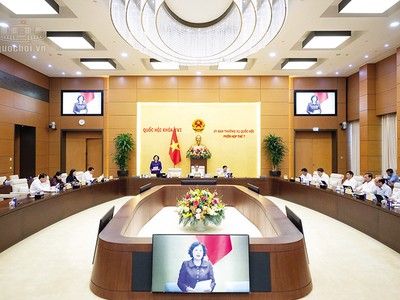 Ủy ban Thường vụ Quốc hội cho ý kiến về Dự án Luật Đất đai sửa đổi. Ảnh: Q.H