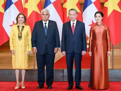Tổng thống Panama José Raúl Mulino Quintero và Phu nhân tham dự Lễ đón do Tổng Bí thư, Chủ tịch nước Tô Lâm và Phu nhân chủ trì. Ảnh: Đức Thanh.