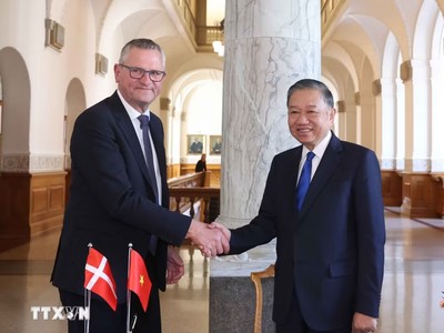 Tổng Bí thư, Chủ tịch nước Tô Lâm hội kiến Chủ tịch Quốc hội Đan Mạch Henrik Frandsen. (Ảnh: Thống Nhất/TTXVN)