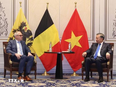 Tổng Bí thư, Chủ tịch nước Tô Lâm tiếp Bộ trưởng, Thủ hiến vùng Flanders Matthias Diependaele. (Ảnh: Thống Nhất/TTXVN)