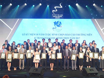 Đại diện Ban tổ chức chụp ảnh lưu niệm cùng các doanh nghiệp đạt giải BCTN năm nay