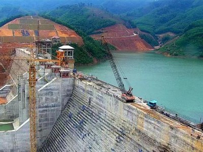 Toàn cảnh hồ chứa nước Đồng Mít đang hoàn thành, quý I/2022