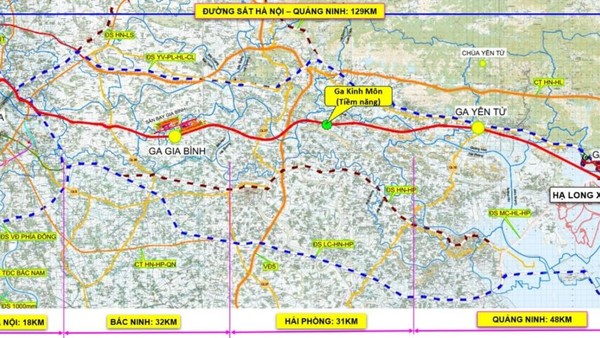 Hướng tuyến đường sắt tốc độ cao Hà Nội - Quảng Ninh.