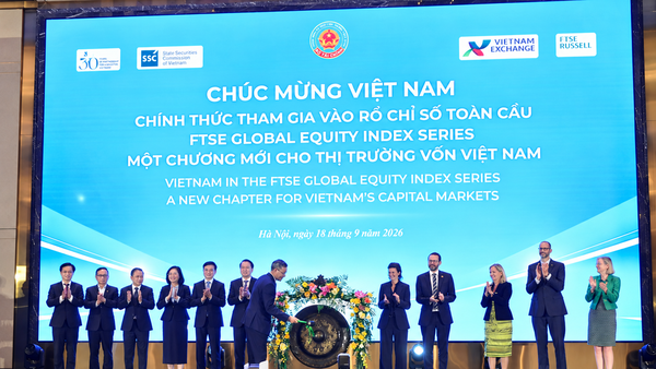 Toàn cảnh Hội nghị “Việt Nam chính thức tham gia vào rổ chỉ số toàn cầu - FTSE Russell Global Equity Index Series” (FTSE GEIS). Ảnh: Dũng Minh
