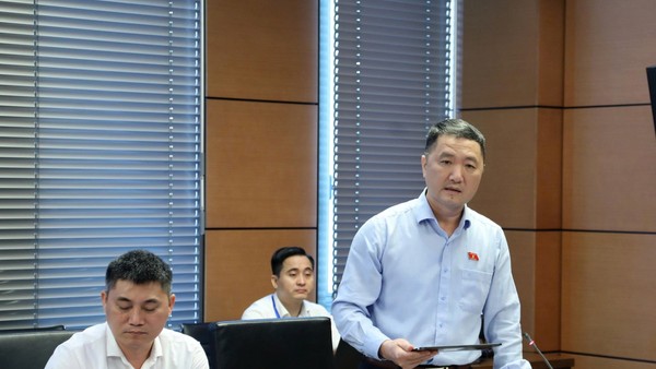 Đại biểu Bùi Văn Mạnh (đoàn Ninh Bình) phát biểu tại tổ sáng 20/4