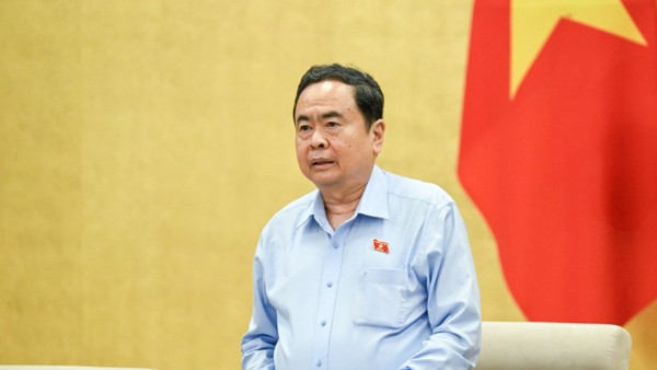 Chủ tịch Quốc hội Trần Thanh Mẫn, Chủ tịch Hội đồng Bầu cử quốc gia phát biểu tại phiên họp. Ảnh: Nhân Dân.