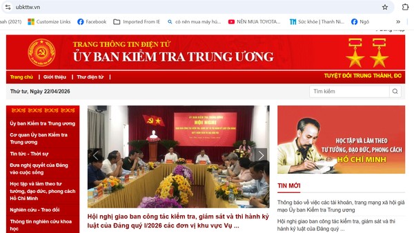 Trang thông tin duy nhất của Ủy ban Kiểm tra Trung ương tại địa chỉ https://ubkttw.vn 