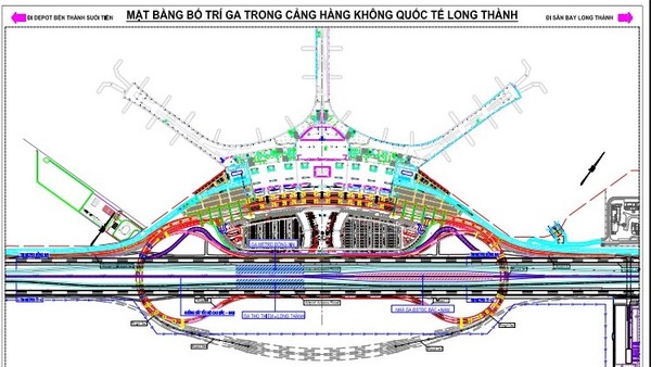 Dự kiến mặt bằng bố trí ga đường sắt tại sân bay Long Thành. 