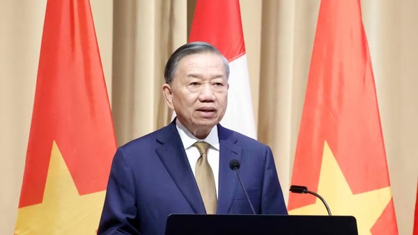 Tổng Bí thư, Chủ tịch nước Tô Lâm phát biểu chính sách "Quan hệ đối tác chiến lược Việt Nam – Canada trong bối cảnh thế giới đầy biến động”. (Ảnh: Thống Nhất/TTXVN)