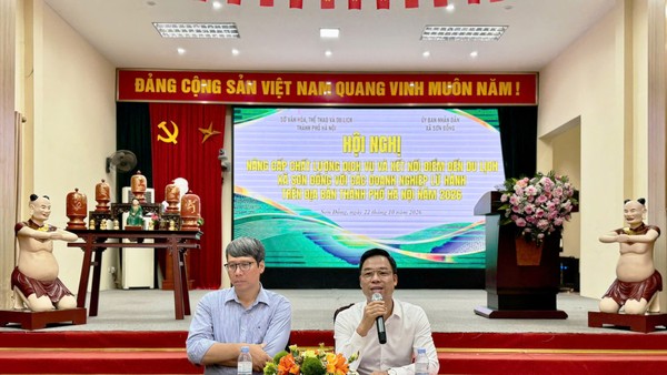 Hội nghị “Nâng cấp chất lượng dịch vụ và kết nối điểm đến du lịch của xã Sơn Đồng với các doanh nghiệp lữ hành trên địa bàn TP. Hà Nội năm 2026”. Ảnh: Hồ Hạ.