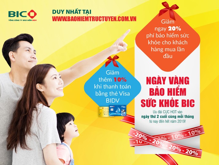 BIC ưu đãi tới 30% phí bảo hiểm sức khỏe cho khách hàng mua trực tuyến