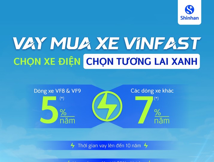 Ngân hàng Shinhan triển khai ưu đãi vay mua xe VinFast lãi suất từ 5%