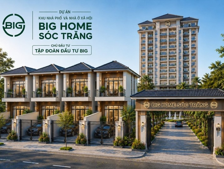 Phối Cảnh dự án Khu Nhà Phố & Nhà Ở Xã Hội ở phường Sóc Trăng, TP. Cần Thơ do BIG làm chủ đầu tư.