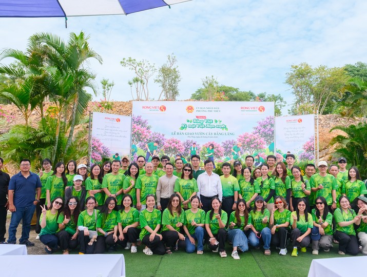 Chứng khoán Rồng Việt trồng thêm 1.300 cây xanh, mở rộng vườn bằng lăng tại sườn đồi tháp Pô Sah Inư