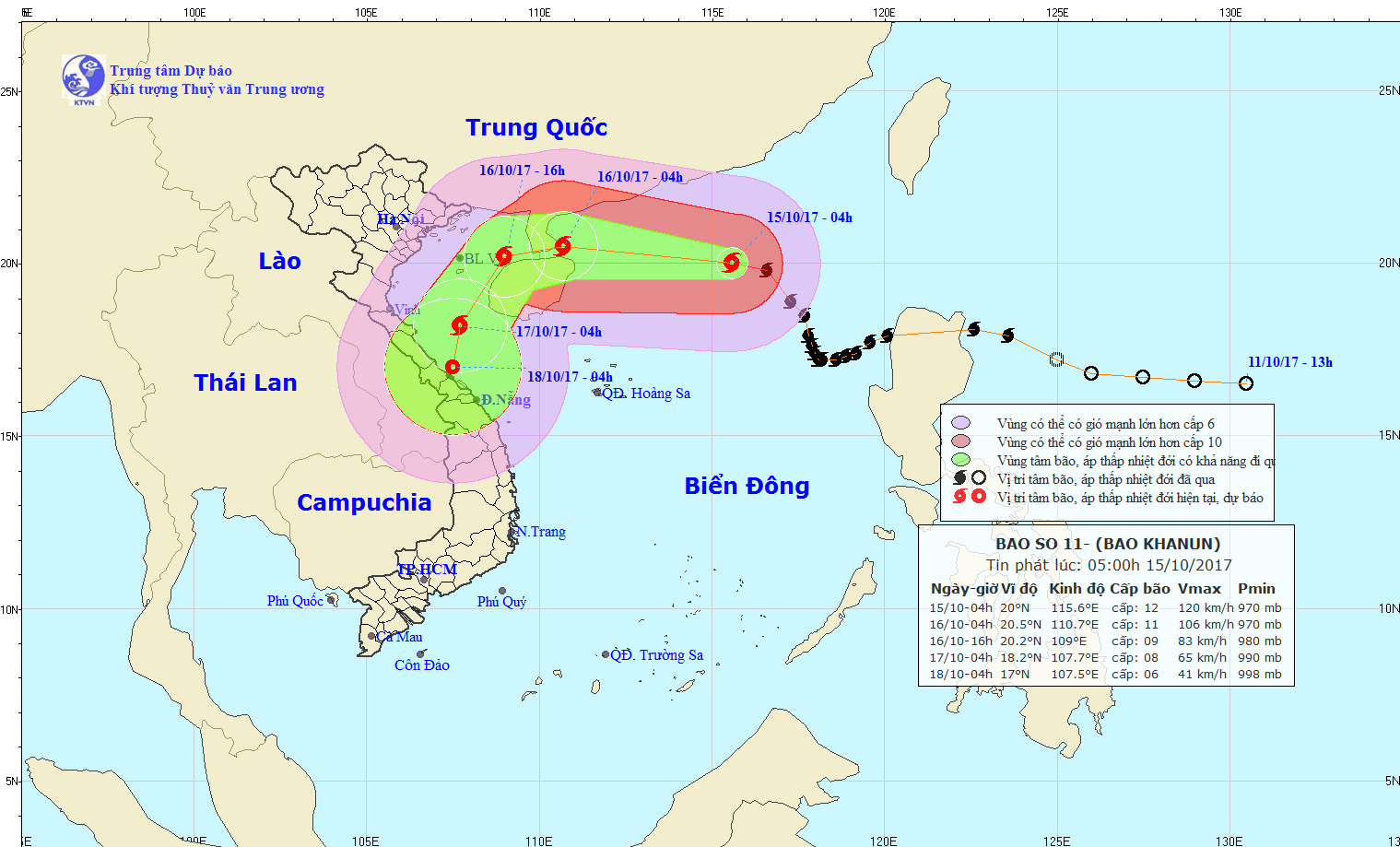 Dự báo đường đi của bão số 11