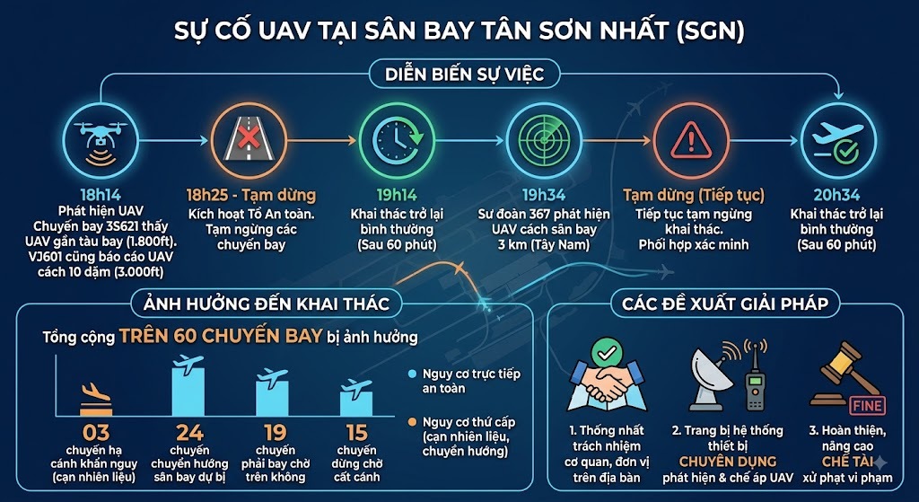 Cục Hàng không lên tiếng vụ UAV xuất hiện gần sân bay Tân Sơn Nhất