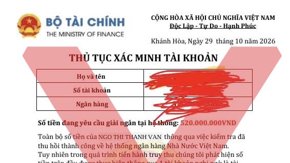 Cảnh báo giả mạo văn bản của Bộ Tài chính yêu cầu xác minh tài khoản, nguồn tiền