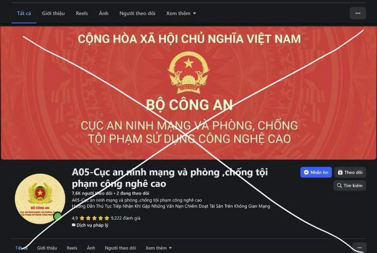 Làm giả fanpage Cục An ninh mạng và phòng chống tội phạm sử dụng công nghệ cao để lừa đảo