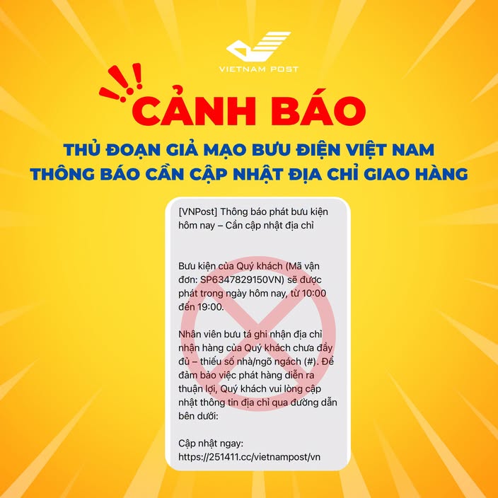 Lại bùng lên thủ đoạn giả mạo Vietnam Post yêu cầu cập nhật địa chỉ giao hàng