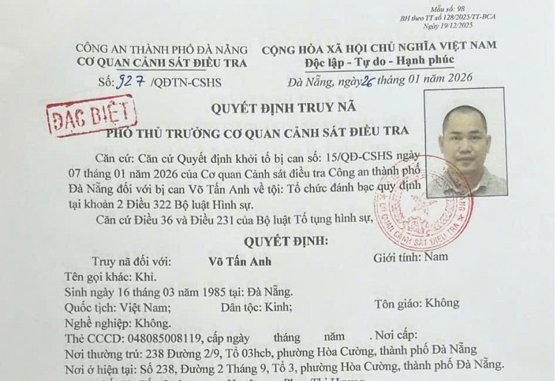 Đà Nẵng: Truy nã đặc biệt đối tượng cầm đầu đường dây cá độ bóng đá liên tỉnh