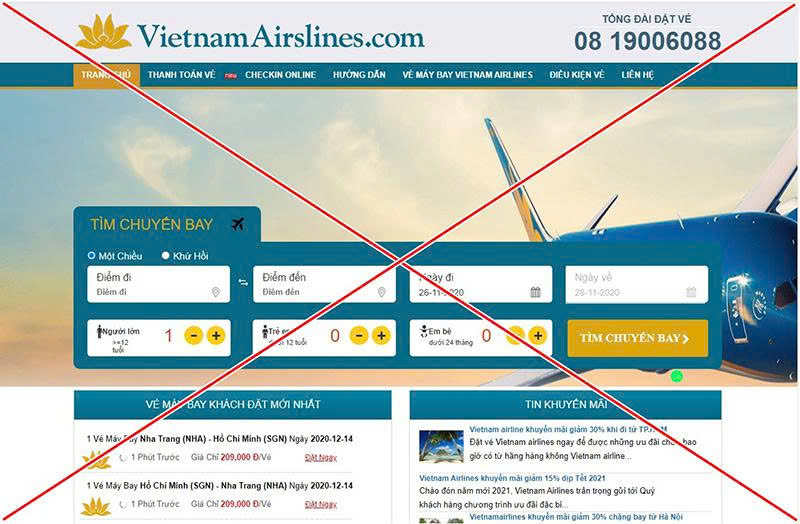 Cảnh báo lừa đảo bán vé máy bay, cho thuê phòng khách sạn giá rẻ dịp Tết