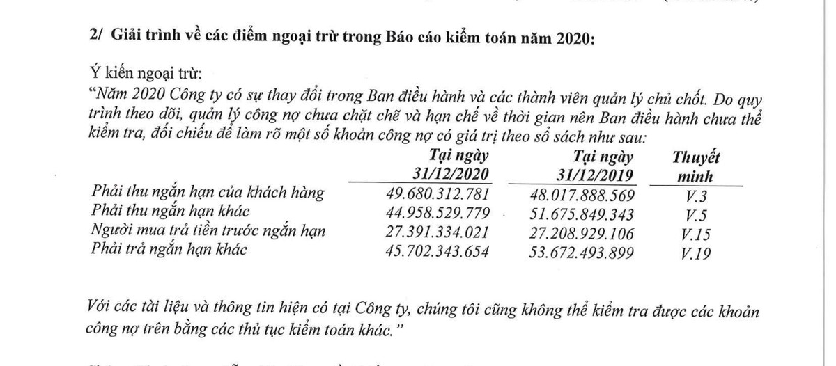 YTC giả trình ý kiến ngoại trừ của Công ty TNHH Kiểm toán và Tư vấn A&C. YTC giả trình ý kiến ngoại trừ của Công ty TNHH Kiểm toán và Tư vấn A&C.