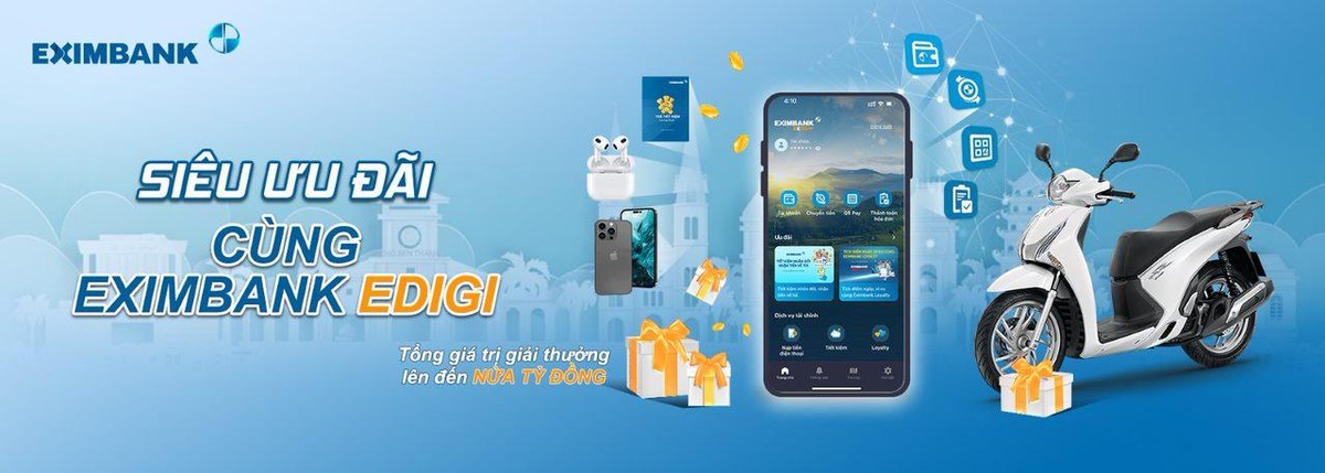 Trải nghiệm hệ sinh thái đa dạng của ứng dụng Eximbank Edigi với chương trình ‘Siêu ưu đãi” với nhiều giải thưởng hấp dẫn.