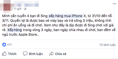 Thương lái 'tuyển quân' xếp hàng mua iPhone X ảnh 1 Thương lái 'tuyển quân' xếp hàng mua iPhone X ảnh 1