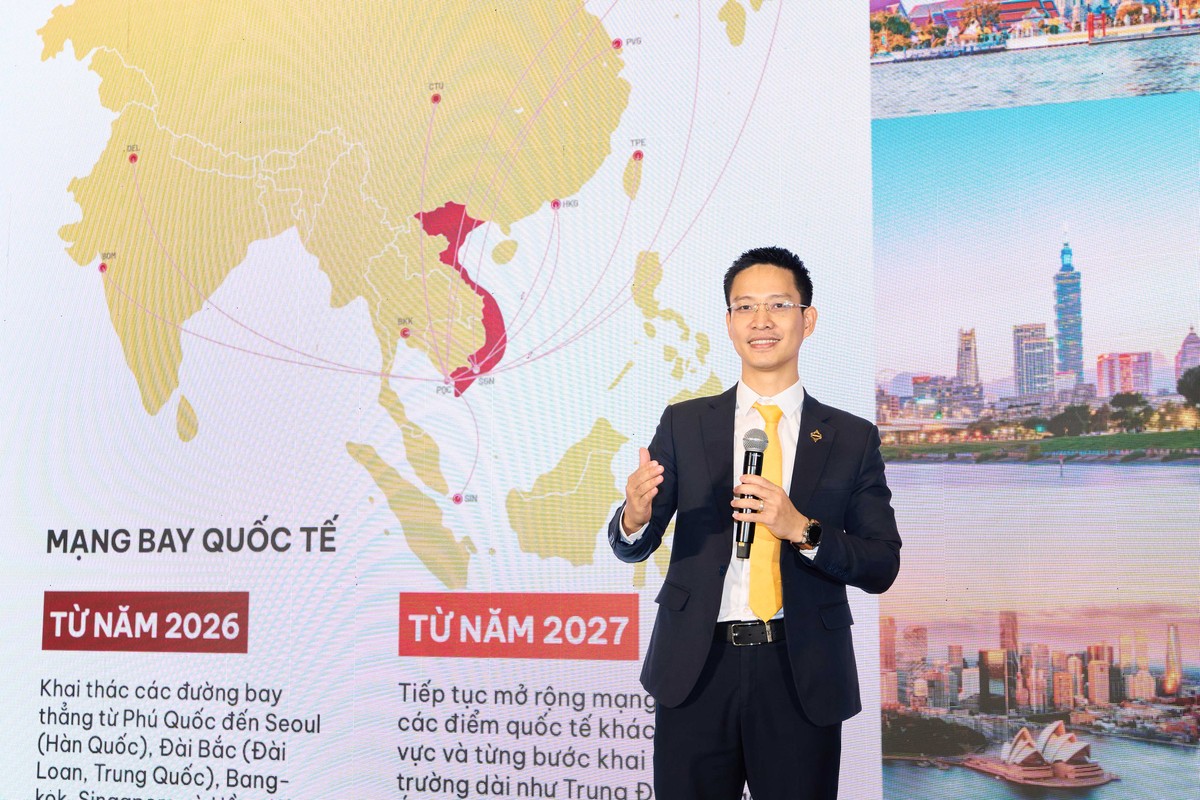 Đại diện Sun PhuQuoc Airways chia sẻ về thương hiệu tại Hội thảo đại lý. Từ năm 2026, hãng dự kiến sẽ mở rộng sang các đường bay quốc tế trực tiếp từ Phú Quốc đến Seoul (Hàn Quốc), Đài Bắc (Đài Loan, Trung Quốc), Bangkok, Singapore, Hồng Kông (Trung Quốc). Đại diện Sun PhuQuoc Airways chia sẻ về thương hiệu tại Hội thảo đại lý. Từ năm 2026, hãng dự kiến sẽ mở rộng sang các đường bay quốc tế trực tiếp từ Phú Quốc đến Seoul (Hàn Quốc), Đài Bắc (Đài Loan, Trung Quốc), Bangkok, Singapore, Hồng Kông (Trung Quốc).