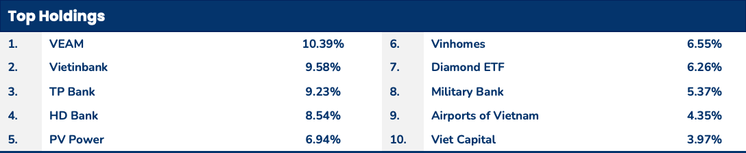 Top 10 khoản đầu tư chiếm tỷ trọng lớn nhất danh mục của PYN Elite