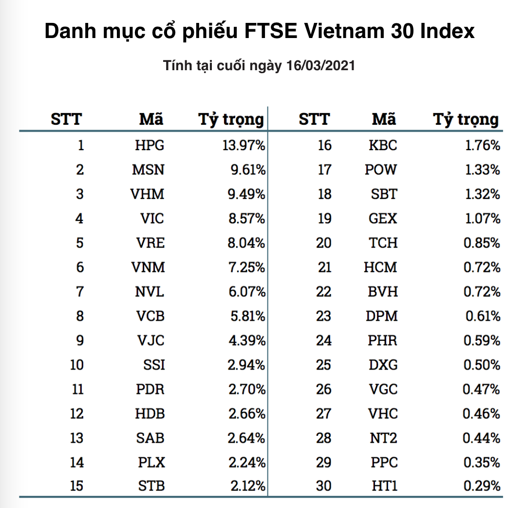 Danh mục chỉ số FTSE Vietnam 30