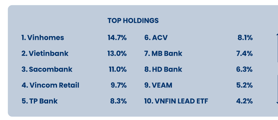 Top 10 cổ phiếu chiếm tỷ trọng lớn nhất danh mục của PYN Elite