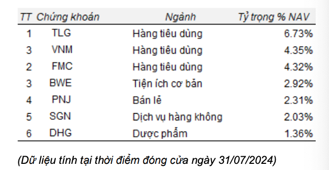 Danh mục cổ phiếu của TBLF tính tới cuối tháng 7 Danh mục cổ phiếu của TBLF tính tới cuối tháng 7