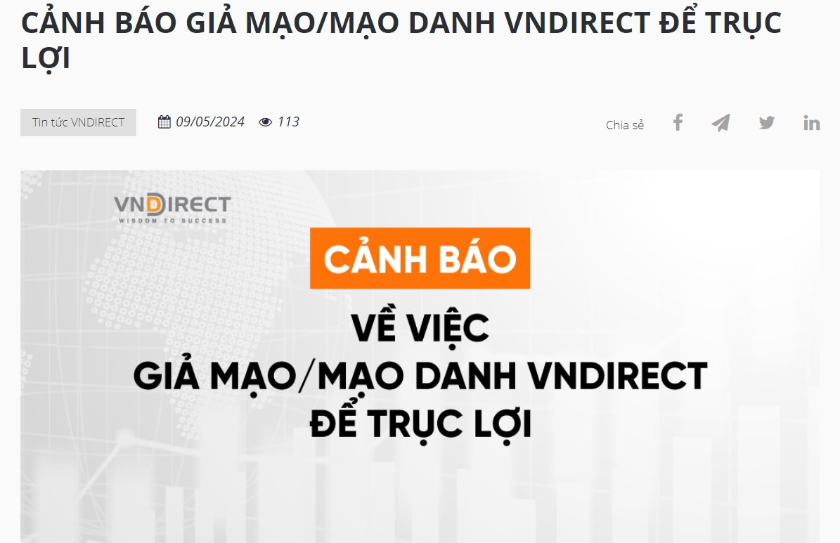 Cảnh báo của VND khi bị mạo danh Cảnh báo của VND khi bị mạo danh