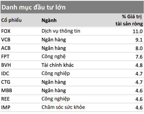 Danh mục đầu tư lớn của VMEEF Danh mục đầu tư lớn của VMEEF