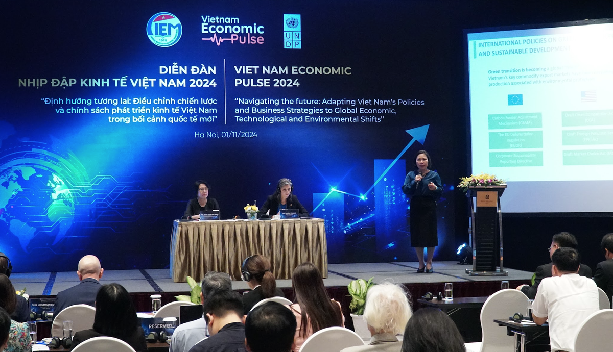 Bà Phạm Thị Ngọc Thủy, Giám đốc Ban Nghiên cứu phát triển kinh tế tư nhân (Ban IV) chia sẻ tại Diễn đàn “Nhịp đập kinh tế Việt Nam 2024” Bà Phạm Thị Ngọc Thủy, Giám đốc Ban Nghiên cứu phát triển kinh tế tư nhân (Ban IV) chia sẻ tại Diễn đàn “Nhịp đập kinh tế Việt Nam 2024”