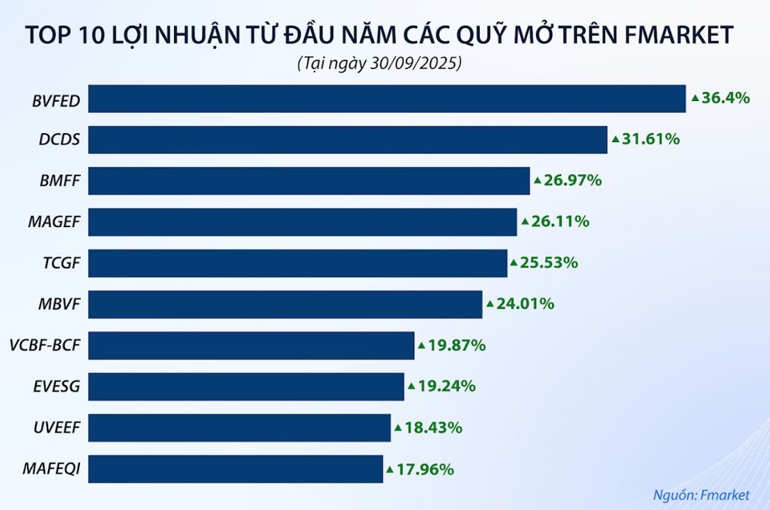 Top 10 quỹ mở cổ phiếu có lợi nhuận tốt nhất 9 tháng đầu năm 2025
