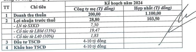 Kế hoạch sản xuất kinh doanh và đầu tư năm 2024 để trình ĐHCĐ thường niên thông qua (tại nghị quyết HĐQT phiên họp thường kỳ quý I/2024)