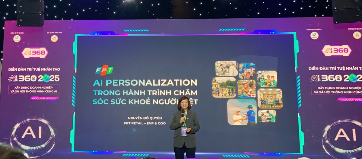 Bà Nguyễn Đỗ Quyên, Phó tổng giám đốc FRT khẳng định “AI là người đồng hành, chưa bao giờ dùng AI với mục tiêu tăng trưởng doanh thu”. Ảnh: Hải Yến