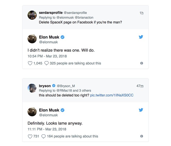 Bị khiêu khích, Elon Musk xóa Facebook của Tesla và Space X ảnh 1 Bị khiêu khích, Elon Musk xóa Facebook của Tesla và Space X ảnh 1