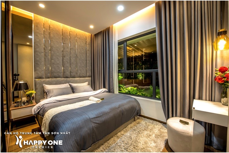 Phòng ngủ master trong căn hộ mẫu HAPPY ONE – Premier. Phòng ngủ master trong căn hộ mẫu HAPPY ONE – Premier.