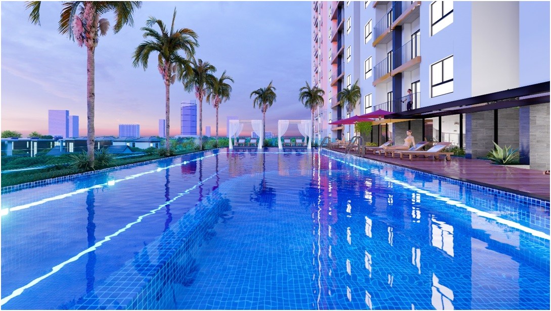 Hồ bơi vô cực 500 m2 trên tầng 3 block A, nơi thư giãn lý tưởng cho cư dân Legend Complex. Hồ bơi vô cực 500 m2 trên tầng 3 block A, nơi thư giãn lý tưởng cho cư dân Legend Complex.