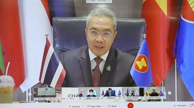 Đại biểu Thái Lan phát biểu trực tuyến. (Ảnh: Văn Điệp/TTXVN).