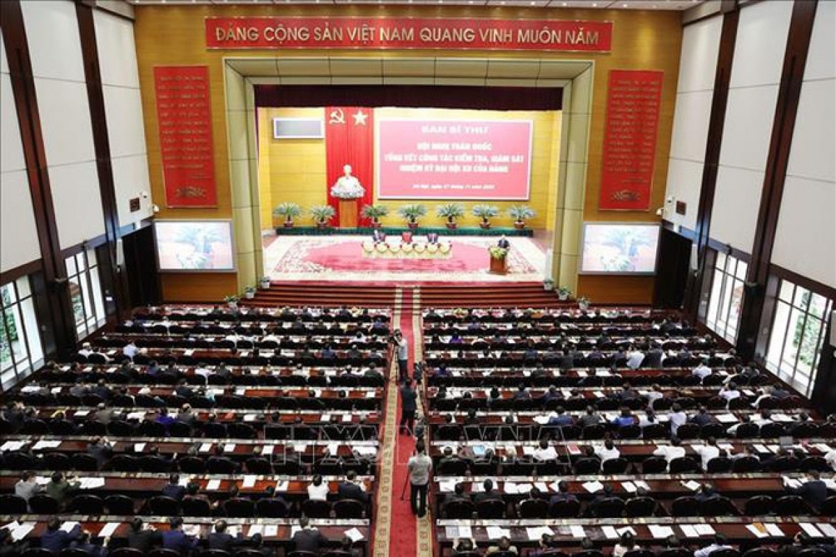 Hội nghị toàn quốc tổng kết công tác kiểm tra, giám sát nhiệm kỳ Đại hội XII của Đảng. Ảnh: TTXVN.