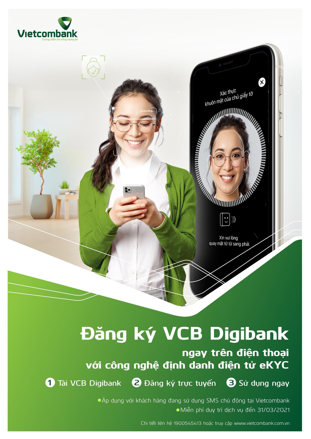 Công nghệ định danh điện tử eKYC – Đăng ký VCB Digibank ngay trên điện thoại.