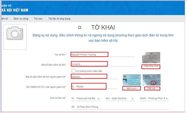 Màn hình khai báo các thông tin đăng ký. Màn hình khai báo các thông tin đăng ký.